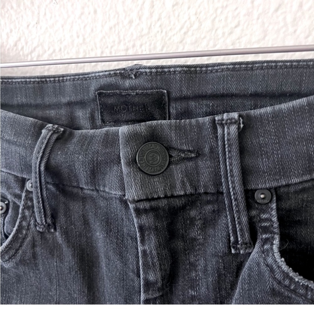 Mother The Looker High Waist Raw Hem Ankle Crop Not Guilty Black Jeans SZ 27 / 4 - Picture 9 of 10
